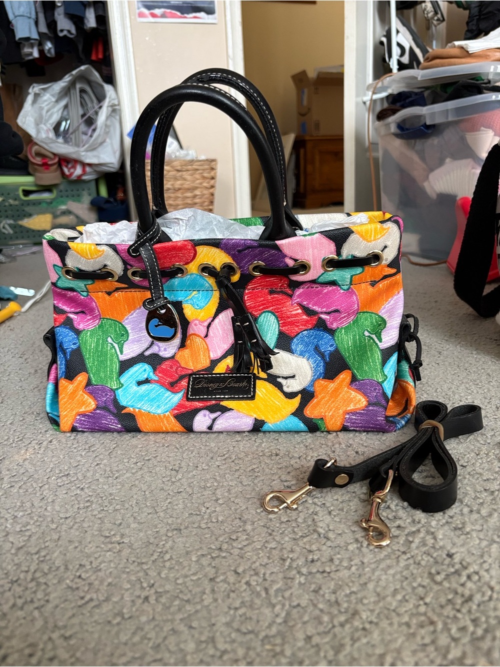 Dooney & Bourke Rainbow Wonder Duck Drawstring Tote